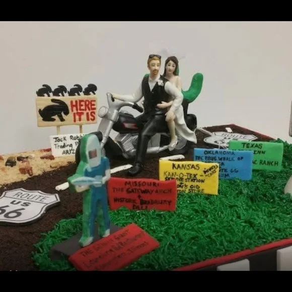 New Motorcycle Bride & Groom Wedding Cake Topper Just Married